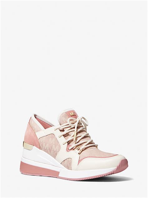 michael kors liv|Liv Leather and Logo Jacquard Trainer .